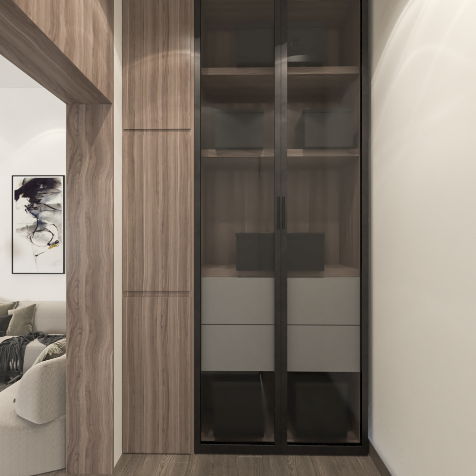 Detail of high-end wardrobe joinery in a luxury bedroom
