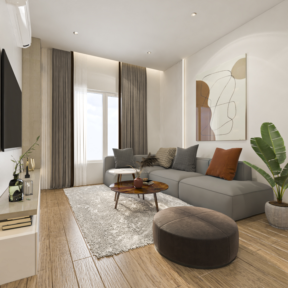 Luxury hotel style bedroom sitting area with cozy sectional sofa