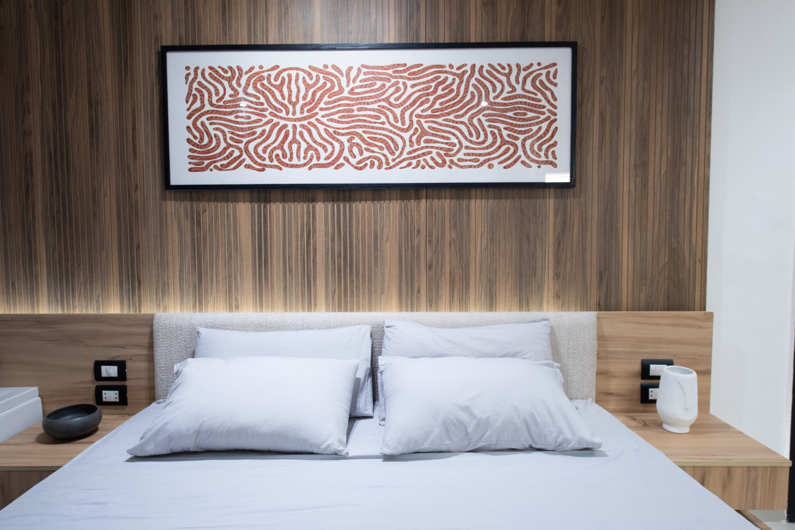 Neuro-aesthetic Interior Design bedroom with acoustic paneling