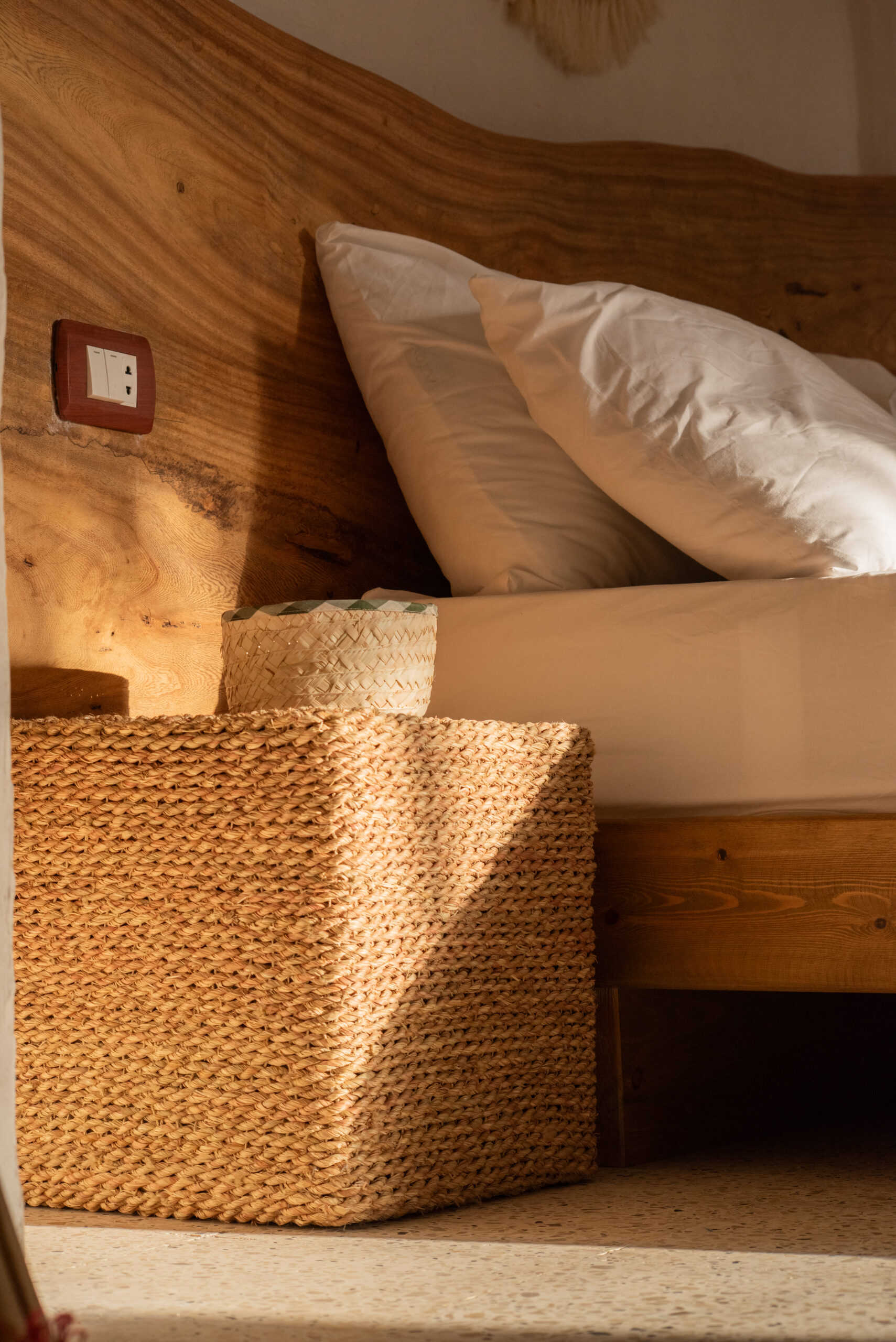 Minimalist interior with hidden storage and wood textures