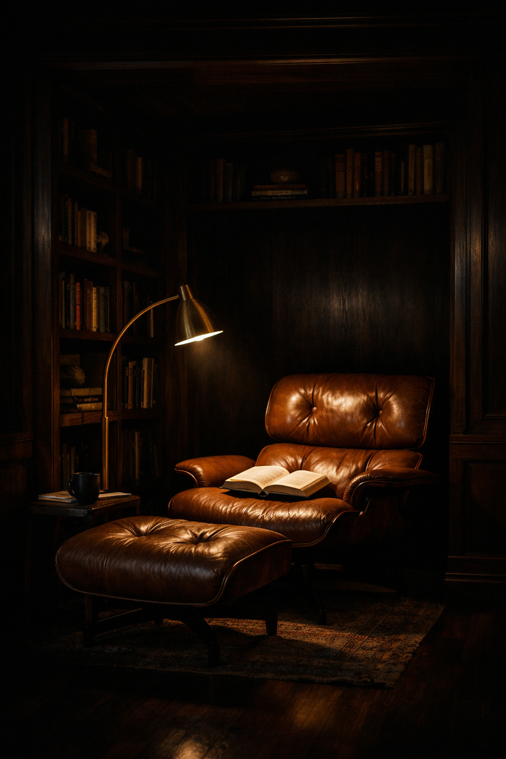 Private reading nook dark interior design with soundproofing